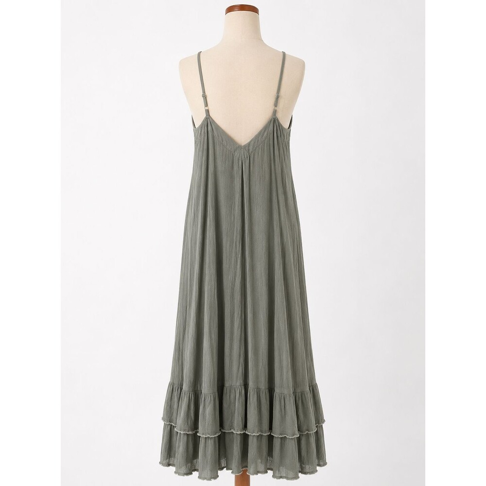Wishlist Sage Green Maxi Dress Size M Boho Crinkle Button Front Strappy Midi - Picture 6 of 7
